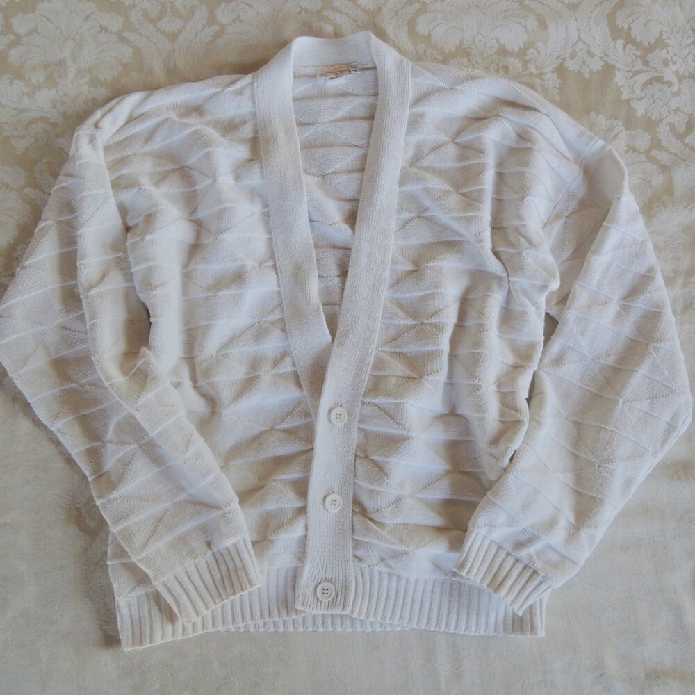 Vintage Adam Sloane White Cotton Grandpa Academia Cardigan Sweater M